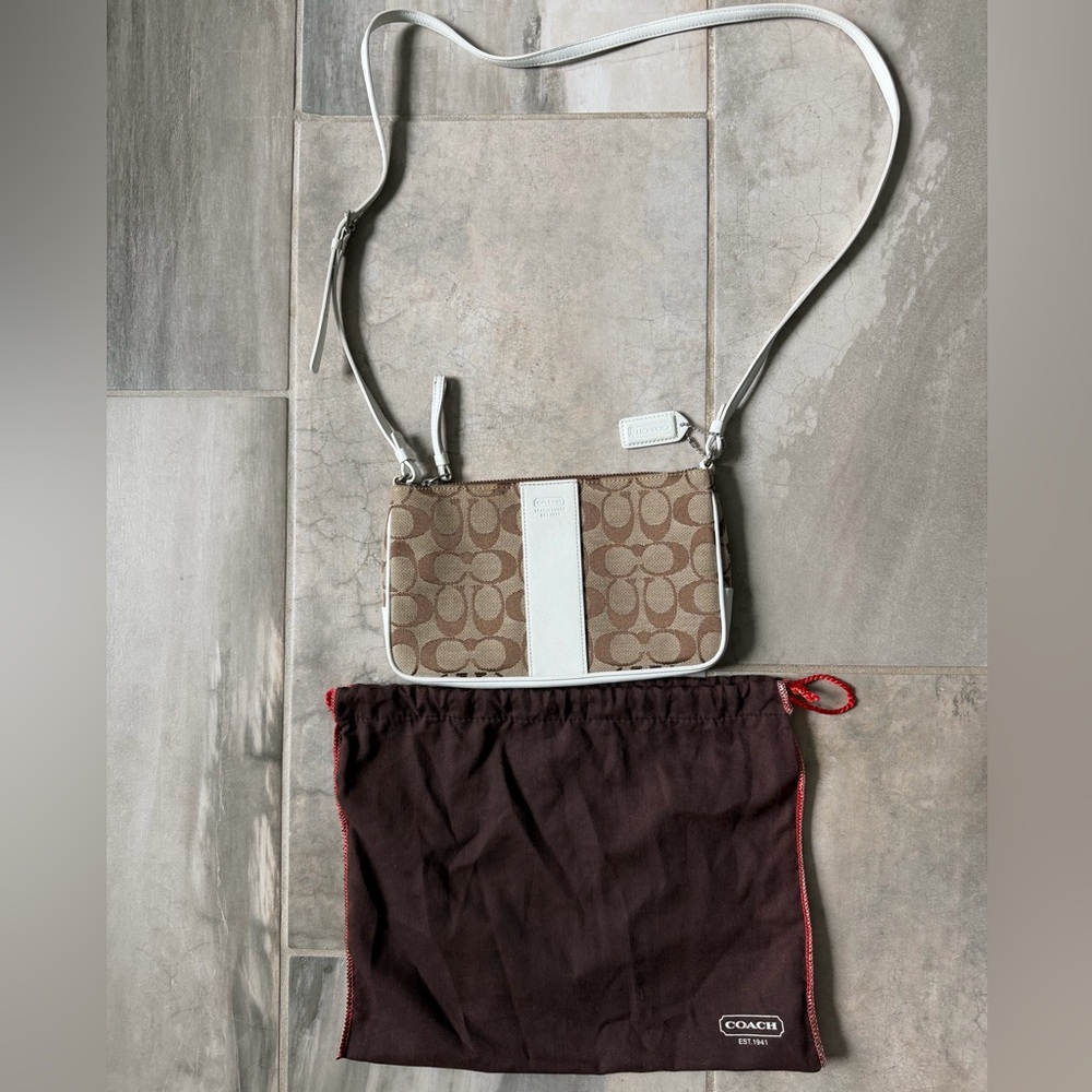 Coach Y2K Vintage Bag C Logo Canvas Leather Crossbody Strap East West 6338